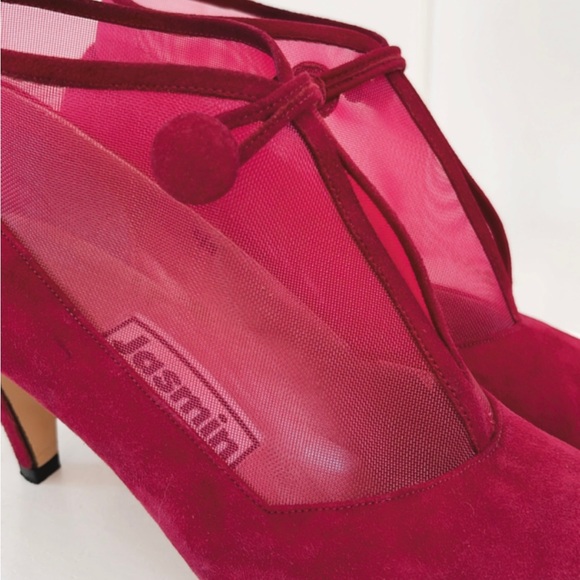 Vintage Jasmin Leather Mesh Booties Magenta Pink Heels Women 6.5 Fairycore - Picture 9 of 13